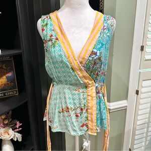 Sundance Floral Boho Sleeveless Wrap Blouse Size XS
